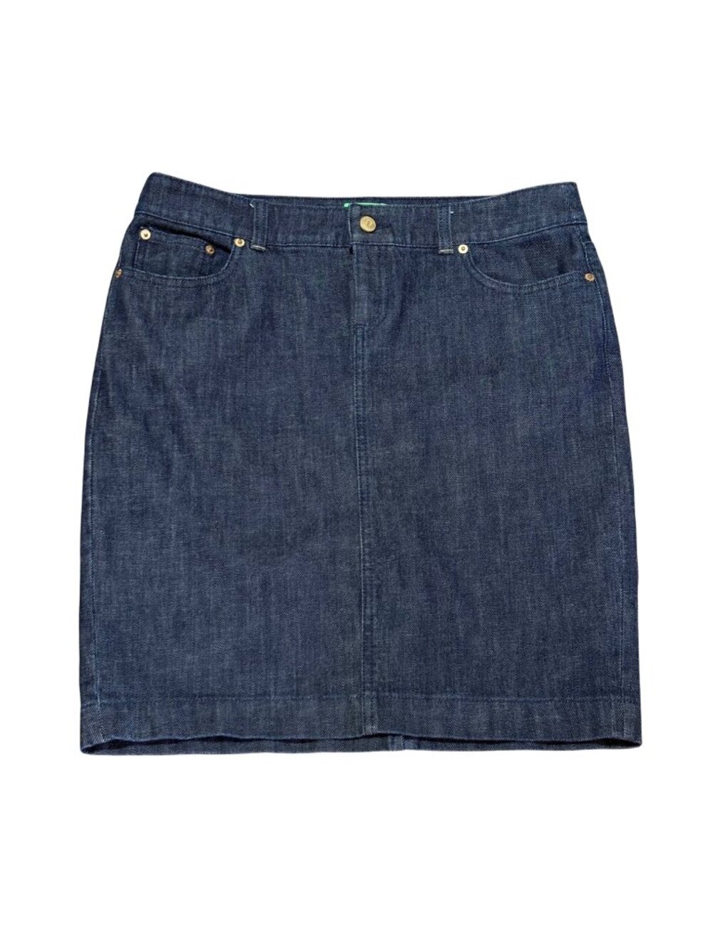 Lilly Pulitzer Denim Pencil Skirt Palm Beach Fit Size 8 Embroidered Pockets